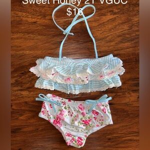 SweetHoney Blue and White Floral Kids Bikini